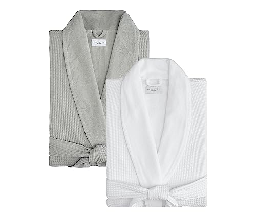 Kassatex Hotel Waffle Terry Robe, White, Small-Medium3