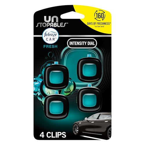 Febreze Unstopables Car Odor-Fighting Car Freshener Vent Clip Fresh Scent, .07 oz. Car Vent Clip, 4 Count (Pack of 1) (Packaging may vary)