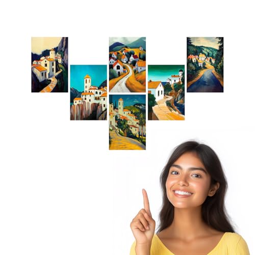 Image of SiddArtify Architectural Wall Art Poster Print Set - Mediterranean Village Landscape Decor for Living Room Office - Set of 2-4x6 Inch - Board (Pack of 6) - Sticker (Pack of 6)