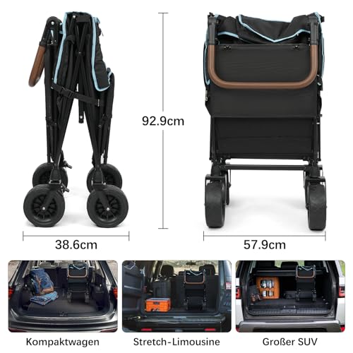 Snagle Paw Hundewagen mit Heckklappe&Ramp,Extra groß Faltbarer Hundebuggy Cart Für Große und Mittelgroße Hunde,Verstellbarem Griff&Feststellbremse 4 Rädern für Spaziergänge,Jogging,Reisen,bis zu 90kg