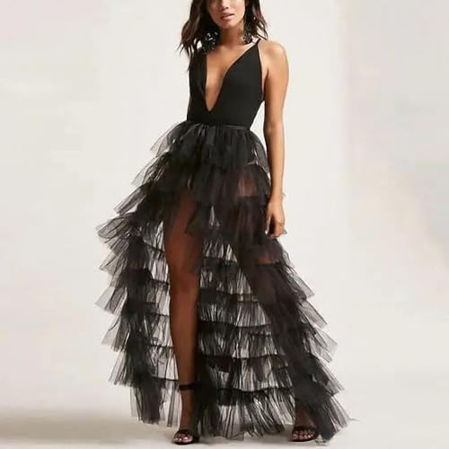 Women Solid Color Mesh Lace-Up Irregular Floor-Length Layered Skirt Pleated High Waist Tulle Tutu Cake Skirt Bikini Cover-Up3