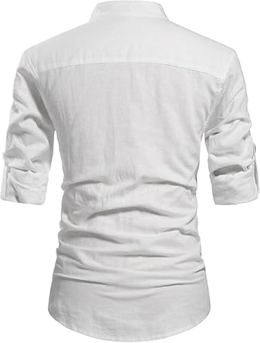 Camisa linho gola padre masculina, camisa de botao luxo, camiseta para homem moderno (BR, Alfa, G, R