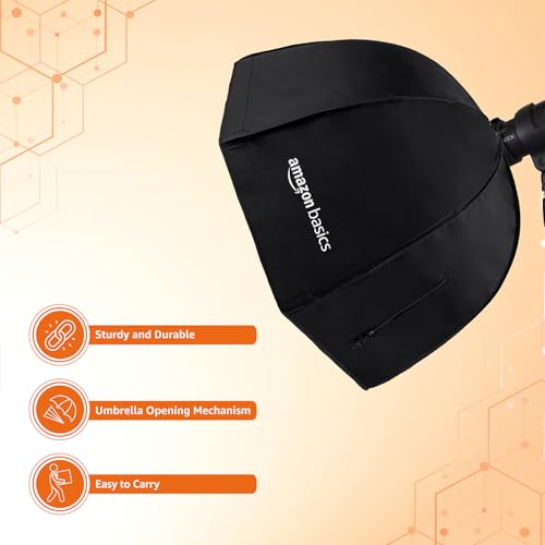 Amazon Basics Octa Softbox | Soft Lighting | Collapsible and Portable | Diffuser Included | for Speedlites for Portrait Photography (80 cm, Black) - Image 8