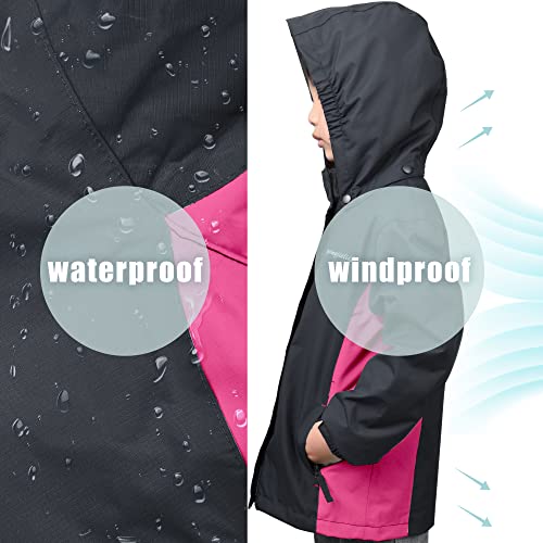 Image of YINGJIELIDE Boys Girls Waterproof Rain Jackets Kids Easy to Fold Windbreaker Lightweight Outdoor Hooded Raincoat