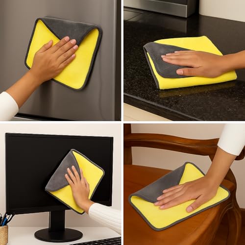 Image of 800 GSM Dual Sided Microfiber Towels 40x40cm | Extra Thick Double Layer Cleaning Cloth | Super Absorbent Lint Free Scratch Free for Car Bike Home Cleaning | Auto Detailing Cloth | Grey Yellow