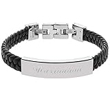 Schmuck-Pur Edles Herren-Armband in Leder-Optik 20cm/22cm selber kürzbar mit Wunsch-Gravur