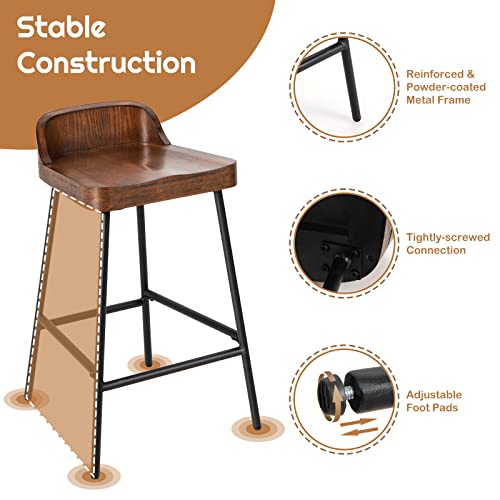Costway Bar Stool, 24.5-Inch Height Industrial Pub Stool With Backrest And Footrest, Metal Legs, Low-Back Breakfast Counter Height Chair For Living Room Kitchen Bar, Rustic Brown & Black #TOP6