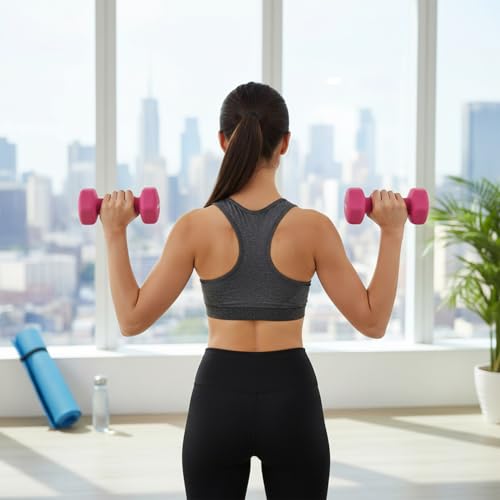 Image of Amazon Brand - Solimo Neoprene Dumbbell 3 Kg, Set of 2 (Light Pink)