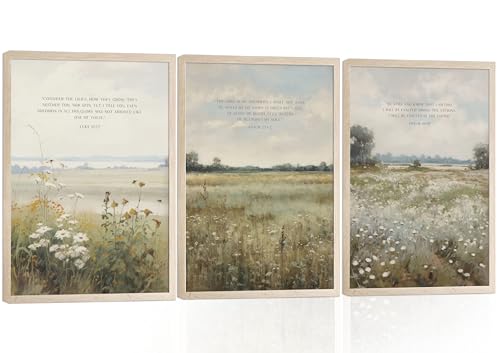 3 piezas de arte de pared con versículo bíblico con versículo de la Biblia, decoración de pared, escrituras modernas, impresiones florales, cuadros religiosos, pintura vintage, pósteres de fe de Jesús