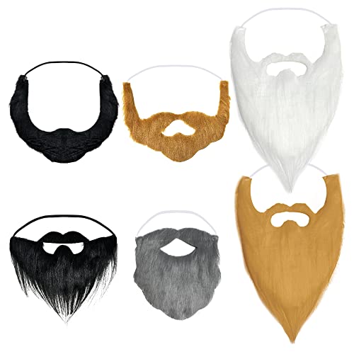 Fake Mustaches Novelty Moustaches Masquerade Party Favors Supplies Halloween Costume Accessories Set (6 Pcs Mustaches And Beard) #TOP2