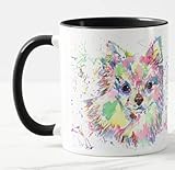 Vixar Mug coloré Chihuahua à poils longs pour chien - Aquarelle arc-en-ciel - Cadeau d'anniversaire, de travail, de Noël, de thé, de café (noir)