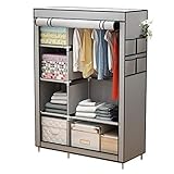 ACCSTORE Canvas Wardrobe Portable Wardrobe Clothes Storage with 6 Shelves and Hanging Rail,Grey