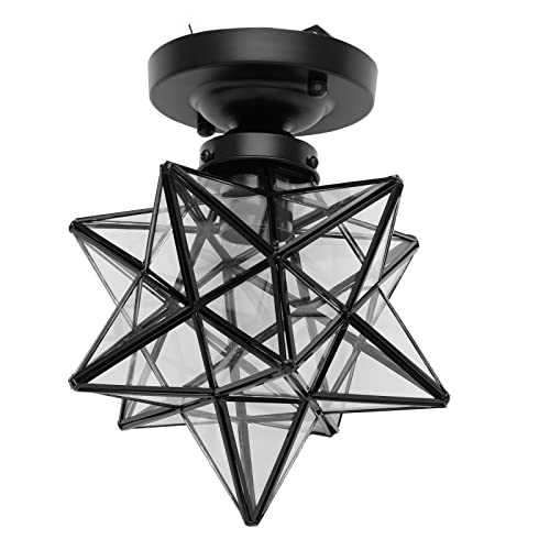 NTNOEA Moravian Star Light, Industrial Moravian Star Ceiling Light with Transparent Shade, Flush Mount Ceiling Lights for Living Room Bedroom Bathroom Hallway, Lamp Fixture (9.8 x 7.7Inch)