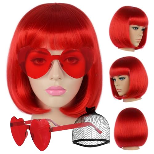 JoneTing Red Bob Wig for Women Short Red Wig with Bangs Bachelorette Wig