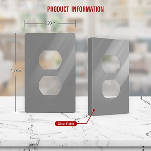 Image of ENERLITES SI8821-GY Duplex Outlet Receptacle Cover, Screwless Wall Plate, Standard Size, 1-Gang 4.68 inch x 2.93 inch, Unbreakable Polycarbonate Thermoplastic, UL Listed, SI8821-GY-10PCS, Gray, 10 Pack