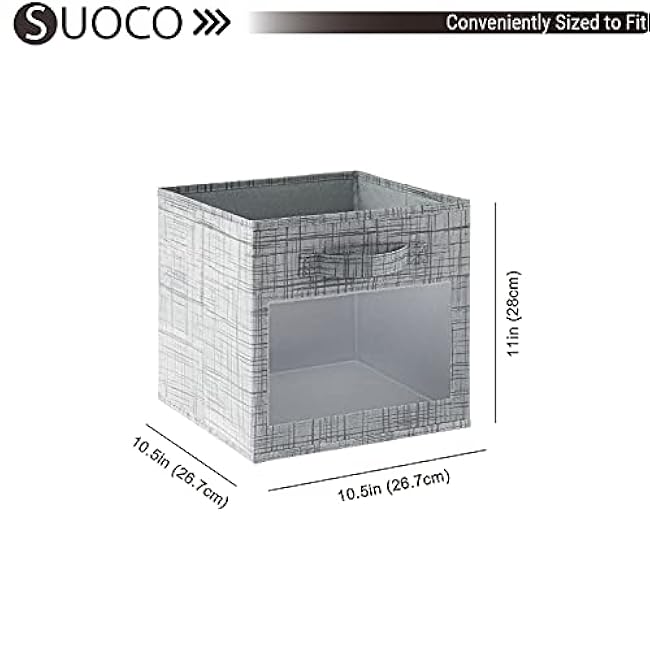 SUOCO Cube Storage Bins with Clear Window, Foldable Fabric Baskets Boxes for Shelf Closet Organizer, Nursery and Kids Room, 8 Pack, Grey