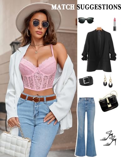Image of Avidlove Lace Bralette for Women V Neck Bustier Corset Tops with Underwired Racerback Adjustable Strap Crop Top