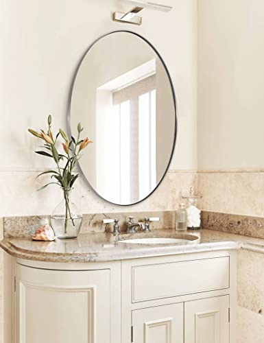 Andy Star Brushed Nickel Oval Mirror, Oval Bathroom Mirror 20X28, Brushed Nickel Oval Wall Mirror For Btahroom, Silver Oval Vanity Mirror In Stainless Steel Frame Wall Mount Horizontal Or Vertical #TOP14