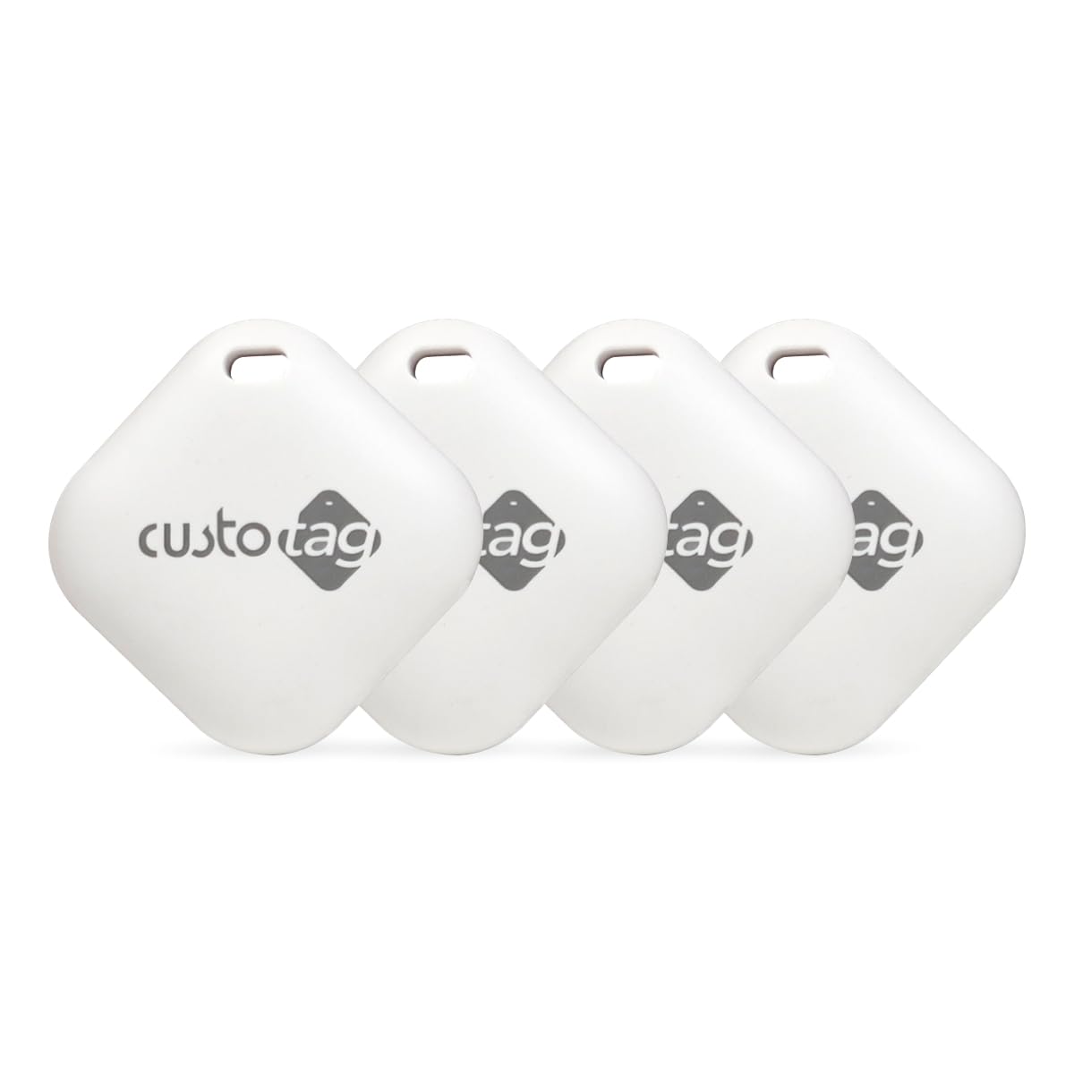 CustoTag Item Finder for iOS 4 Pack | Compatible with Find My | Loud 90dB Alert | Item Sharing | 1 Year Battery | Free Case | Locate Keys, Luggage, Pets, Valuables | No SIM Needed