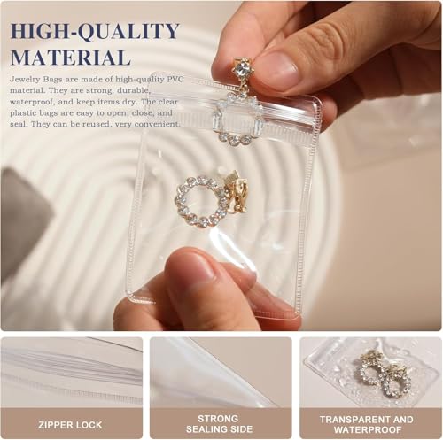 Image of Nibbler 25 Pcs Jewellery Organiser Storage Pouches Clear Zip Lock Cover for Rings, Earrings, Necklace, Multipurpose use, etc. Transparent, Polyvinyl Chloride PVC (Style 3)