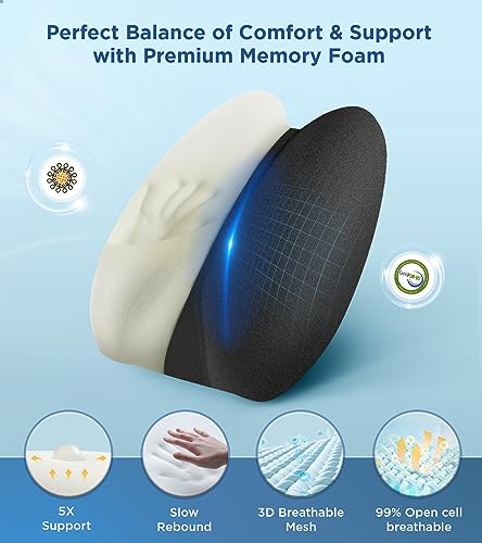 Ultra Pain Relief Lumbar Support Pillow for Office Chair, Ergonomic Lumbar Pillow for 5X Back Support and Improved Posture Effectively, Cooling Memory Foam Back Cushion with Adjustable Strap for Car