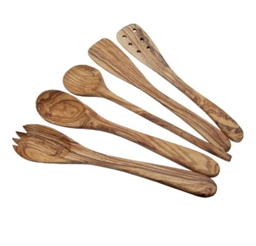 Naturally Med - Conjunto de utensilios de cocina de madera de olivo, 5 unidades, 30 cm