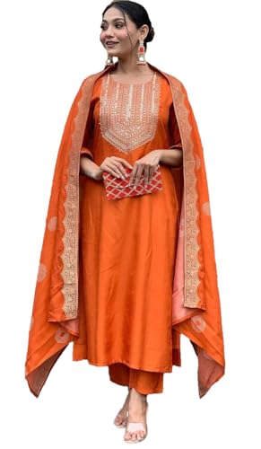 Fashion Basket Silk Wine Embroidered Kurta Set With Duptta For Women