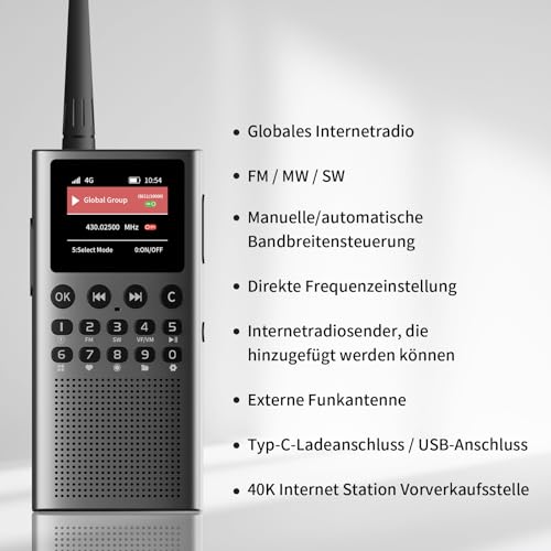 Choyong WT2 Multi-Band Smart Internet Radio WIFI/4G, AM/FM und tragbarer Kurzwellenradioempfänger mit professionellem/geschäftlichem globalem System mit großer Reichweite Handfunkgerät