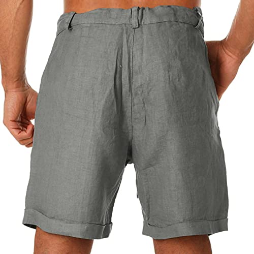 Shorts casuales de lino para hombre con cintura ajustable gris miniatura 2