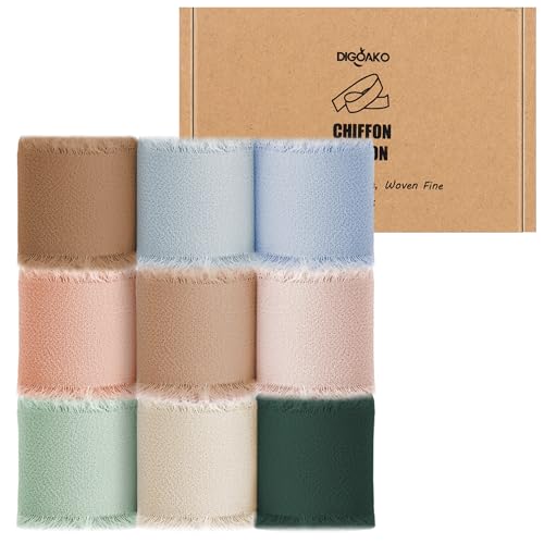 9 Roll Chiffon Ribbon Bundle - 1.5" x27Yds for Hair Bows & Crafting | Fringed Ribbon for Wedding Centerpieces, Seasonal Decor, Beginners DIY Projects & Party Supplies