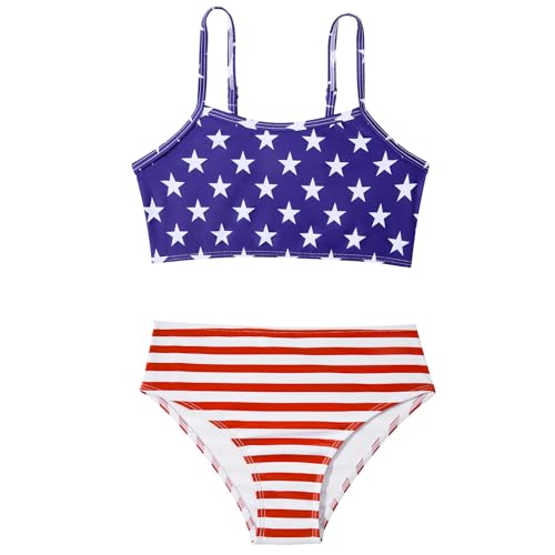 Zando 2 Piece Ribbed Swimsuits for Teen Girls Kids Size 6-15 Years High Waisted Solid Cute Bikini for Summer Beach Wear
