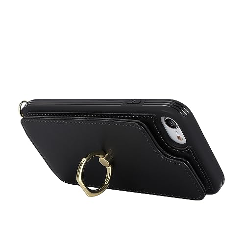 Image of for iPhone 7 /8 /SE 2020 /SE 2022 Case with Card Holder and Strap for Women,Crossbody Lanyard,RFID Blocking,Kickstand Ring Stand,Snap Clasp,Phone Wallet Cases 4.7 inch(Black)