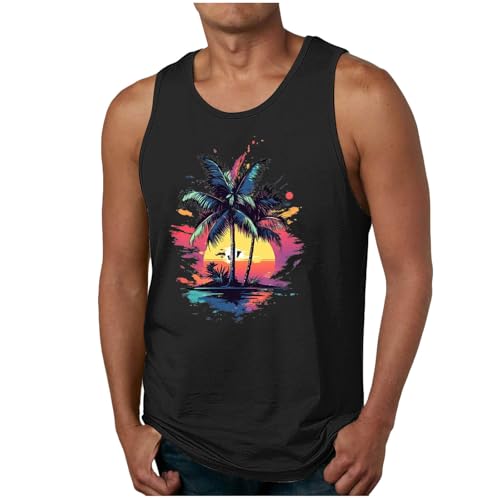 RLEHJN Vest Tops for Men Cotton, Mens Tank Tops Sports Training Vests Summer Hawaiian Printed Sleeveless Tshirt Beach Holiday Singlets Casual Undershirts Everyday Athletic Wear Workout Tee Shirts