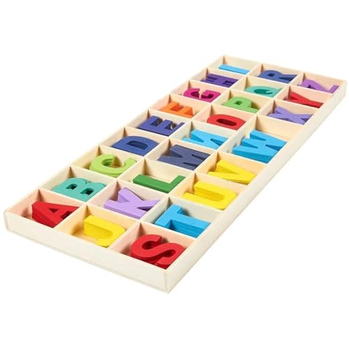 130 Stück (5 Sätze) Holzbuchstaben Set Lagerung in Tablett,Großbuchstaben A-Z 3 cm,Wooden Alphabet,Buchstaben zum Basteln für Kunsthandwerk DIY Hochzeitsfeier Home Decoration Displays-Bunt