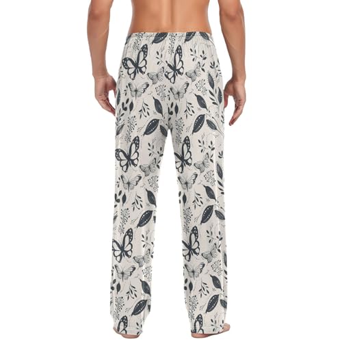 Mens Pajama Pants Butterfly Boho Flower Soft Lounge Sleep Pj Bottoms with Drawstring Pockets3
