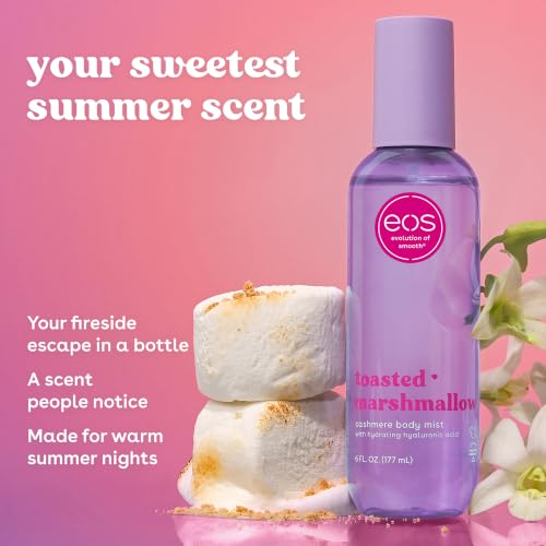 Image of eos Cashmere Body Mist, Toasted Marshmallow, Toasted Vanilla, Sweet Marshmallow, Hair Mist, Body Spray for Women Moisturizing, Hyaluronic Acid, Vanilla Body Spray, Vegan, Cruelty-free, 6 fl oz