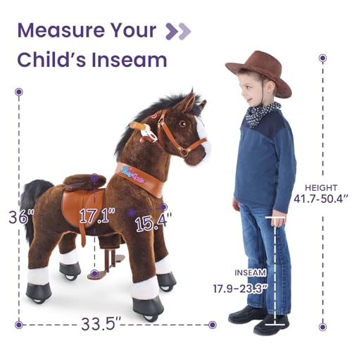 Image of PonyCycle Official Classic U Series Ride on Horse Toy Plush Walking Animal Chocolate Brown Horse Size 4 for Age 4-8 Ux421