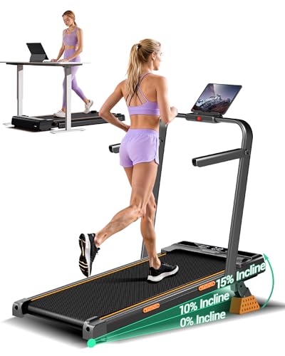 4-in-1 Walking Pad Treadmill with 15% Incline, Quiet Under Desk Treadmills for Home & Office,