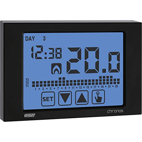 VEMER VE454500 CHRONOS 230V - Cronotermostato Digitale da Parete, Display Touch Screen, Programmazione Settimanale, Alimentazione 230V, Nero