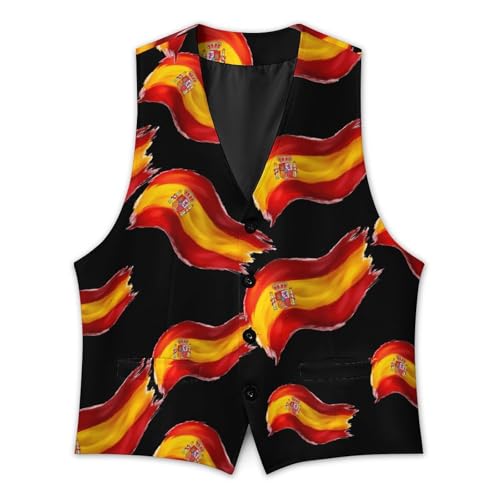 Spain Spanish Flag Waving Casual Suit Vest for Men Formal Business Dress Regular Fit Waistcoat Tuxedo2
