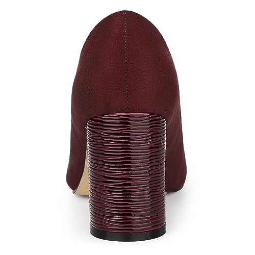 Allegra K Women's Pointy Toe Slip on Plaid Printing Closed Toe Dress Shoes Chunky Heel Pumps4