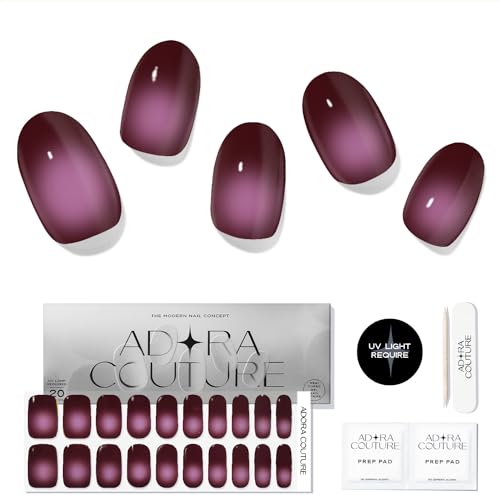 Adora Couture Semi Cured Gel Nail Strips, 20 Pieces, Purple Dragonscale, UV Gel Nail Stickers