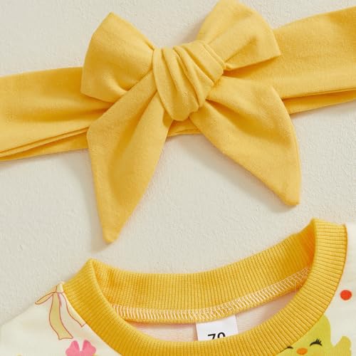 Toddler Baby Girl Easter Outfit Chicks Bow Print Ruffle Sweatshirt Long Pants Headband Set 0 6 12 18 24M 2 3T4