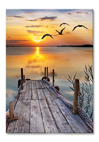 Pixxprint Glasbild, Wandbild aus Echtglas, Steg bei Sonnenuntergang, 40x60 cm, inkl. Aufhängung und...
