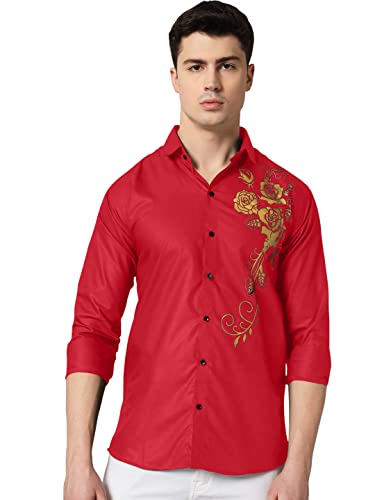 Image of Zombom Men's Regular Fit Cotton Blend Printed Spread Collar Full Sleeve Casual Shirt