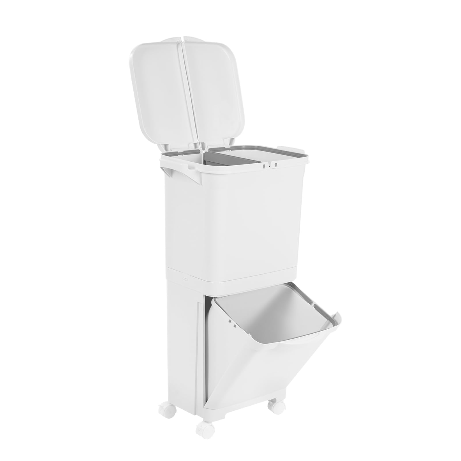 Pattumiera Differenziata 45L Cucina con Ruote Doppio Contenitore | Secchio verticale per smistamento, coperchio richiudibile, pattumiera da cucina e ufficio, secca e naso