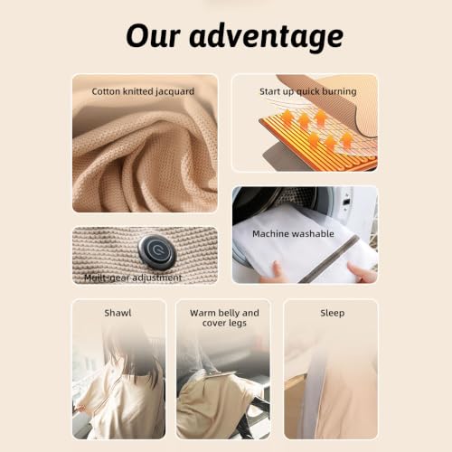 2027 New Heated Shawl Wraps for Women Men USB Powered Heating Blanket Beige - image 6