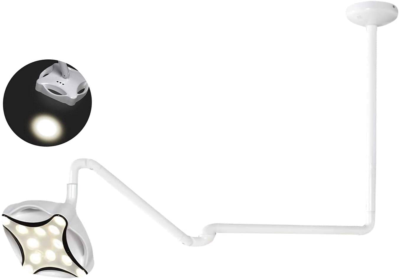 Global Ceiling Adjustable Exam Lamp 12W LED Shadowless Light Auxiliary Lamp Minor Surgical Lamp Light with 12Pcs High-Power Light Source Touch Switch&Senor Switch JD1700 (Ceiling Type)