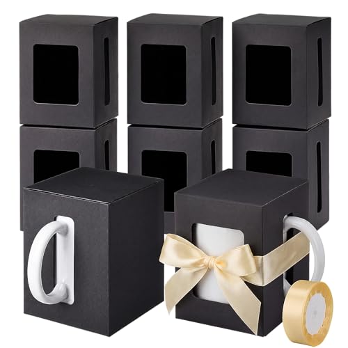 Harloon 36 Pack Mug Boxes for Gifts Transparent Packaging Box, Black
