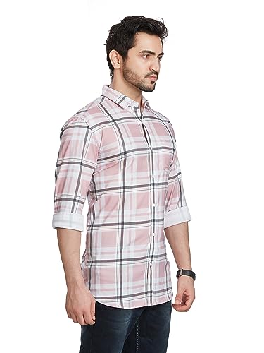 Image of BE ACTIVE Men's Solid Slim Fit Cotton Casual Shirt | Men Stylish Shirt | Spread Collar & Full Sleeves | Checkered Pattern | Regular Fit